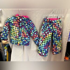 burton kids jacket ski pants matching set 3T multicolor polka dot snow gear